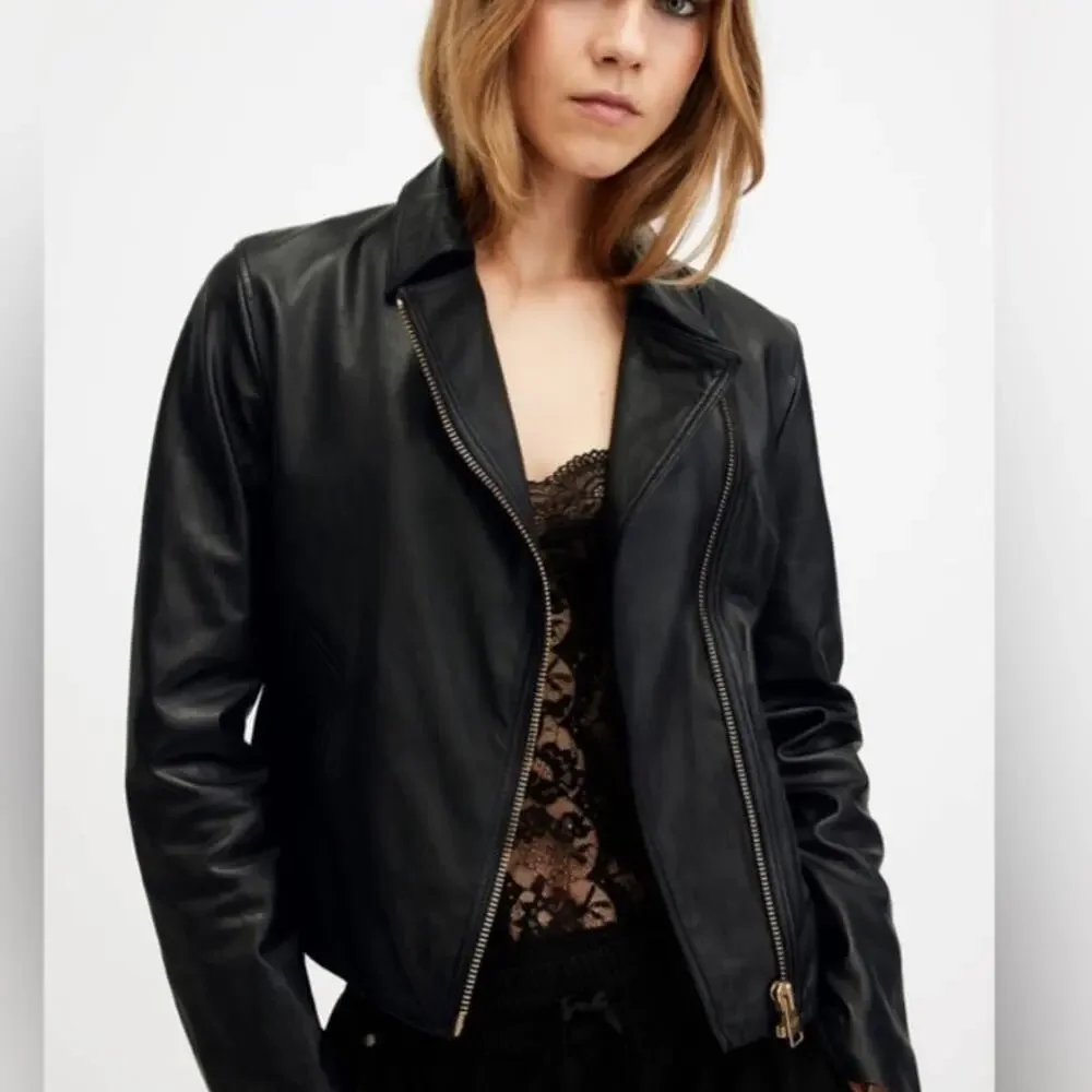 ALLSAINTS Vela Lamb Leather Black Biker Jacket Size 0